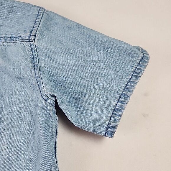 H&M Toddler Boys Denim Short Sleeve Button Down Shirt 2T Band Collar - Picture 9 of 10